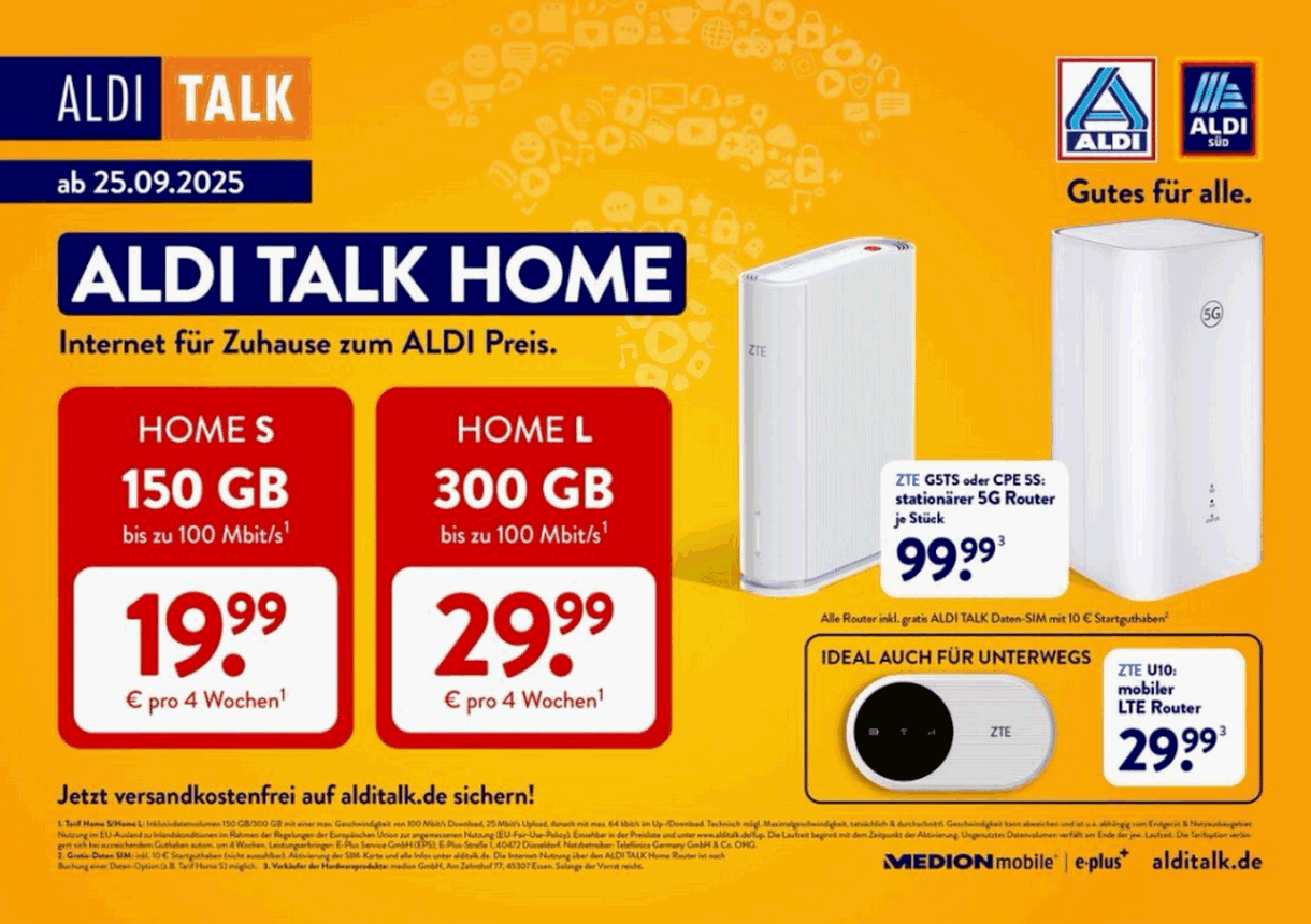 ALDI TALK Home: Zuhause Internet per Daten-SIM auf 5G-Basis