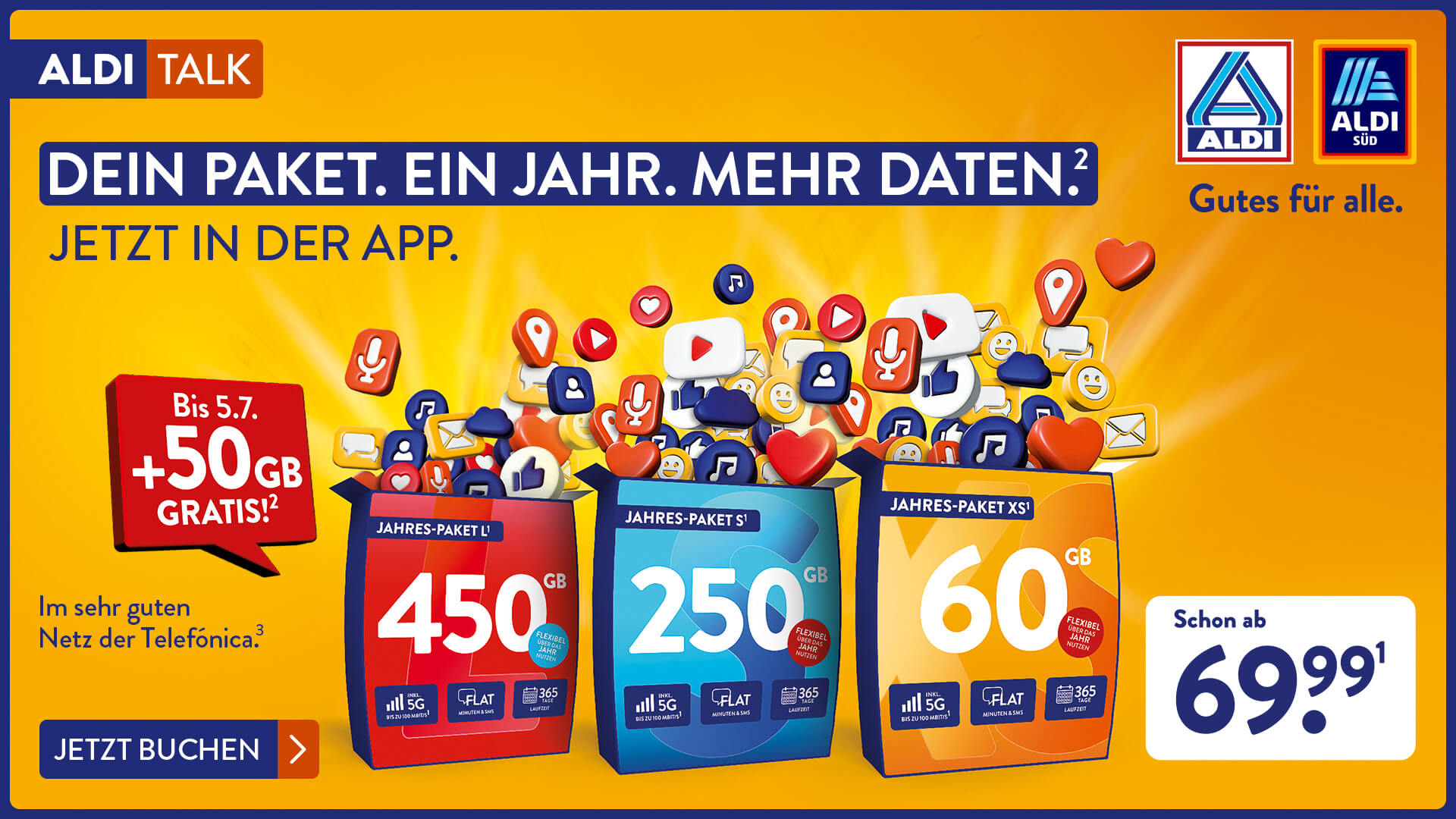 ALDI TALK Jahrespakete 2026 mit App-Bonus bis zu 50 GB Datenvolumen zusätzlich