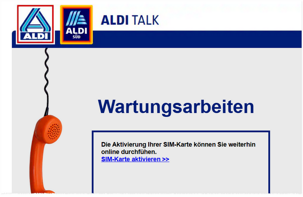 ALDI TALK mit technischer Störung: Wartungsarbeiten