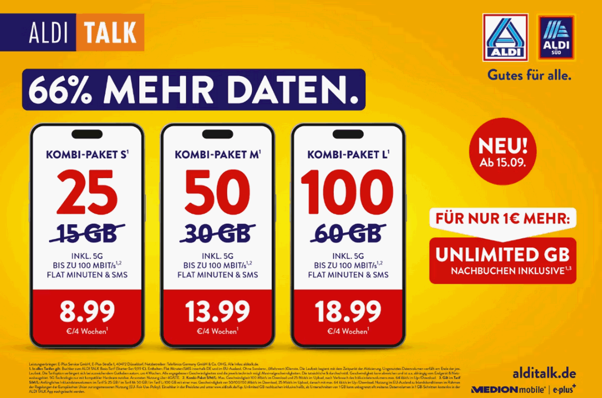 ALDI TALK Verbesserung ab 15.9.2025