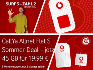 CallYa 3-für-2-Aktion (Sommer-Deal) für die CallYa Allnet-Flat S CallYa 3-für-2-Aktion (Sommer-Deal) für die CallYa Allnet-Flat S