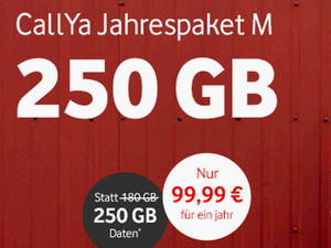 Zum Beitrag: CallYa Jahrespaket M mit 250 GB statt 240 GB Datenvolumen für 99,99 €