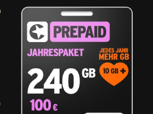Zum Beitrag: Congstar Jahrespaket: Prepaid Allnet-Flat mit 240 GB Datenvolumen für 100 €