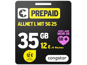 congstar Prepaid Allnet L mit 35 GB für 12 € congstar Prepaid Allnet L mit 35 GB für 12 €