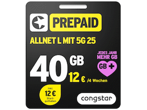 congstar Prepaid Allnet L mit 40 GB congstar Prepaid Allnet L mit 40 GB