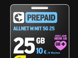 Zum Beitrag: Congstar Prepaid Allnet M: 25 GB Allnet-Flat für 10 € + 40 € Wechselbonus