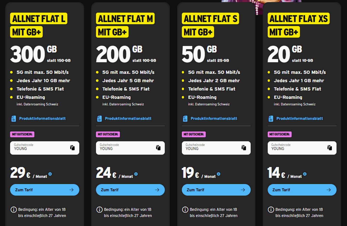 congstar Young-Tarife in der Sommeraktion mit bis zu 300 GB Datenvolumen congstar Young-Tarife in der Sommeraktion mit bis zu 300 GB Datenvolumen