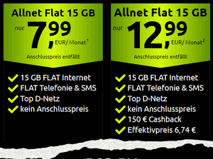 crash Allnet-Flat 15 GB: Angebote mit Rabatt auf der Rechnung und Cashback