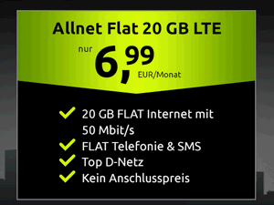 Zum Beitrag: crash Allnet-Flat 20 GB für 6,99 € im Monat und ohne Anschlusspreis