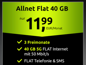 crash Allnet-Flat 40 GB im Vodafone-Netz (5G) für 11,99 € im Monat