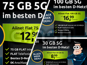 Zum Beitrag: Crash Black-Friday-Angebote im Telekom-Netz: 3 Aktionstarife von 30 GB (8,99 €) bis 100 GB (16,99 €) ohne Anschlussgebühr