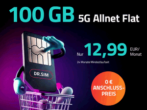 Zum Beitrag: Dr. SIM: 100 GB Allnet-Flat im Vodafone-Netz [5G] für 12,99 € Grundgebühr