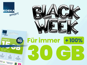 EDEKA smart Black Week Aktion: 30 GB Allnet-Flat für 9,95 € EDEKA smart Black Week Aktion: 30 GB Allnet-Flat für 9,95 €