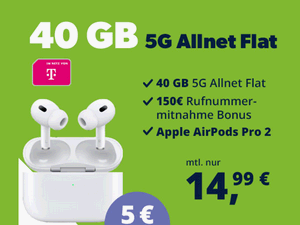 freenet Telekom Allnet-Flat 40 GB mit AirPods Pro 2 freenet Telekom Allnet-Flat 40 GB mit AirPods Pro 2