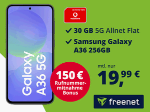 freenet 30 GB Allnet-Flat mit Samsung Galaxy A56 (5G) freenet 30 GB Allnet-Flat mit Samsung Galaxy A56 (5G)