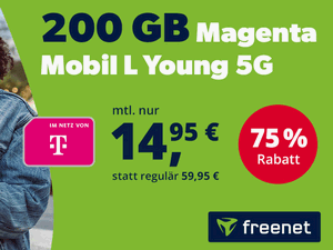 Zum Beitrag: Freenet Magenta Mobil L Young: 200 GB Allnet-Flat (5G) für 14,95 € im Monat – für alle unter 28 Jahren