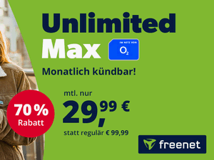 freenet o2 Mobile Unlimited Max (monatlich kündbar) für 29,99 € im Monat