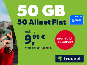 freenet Telefónica 50 GB Allnet-Flat (monatlich kündbar) für 9,99 € im Monat