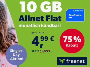 freenet Telefónica Allnet-Flat 10 GB (monatlich kündbar) zum Singles Day 2024