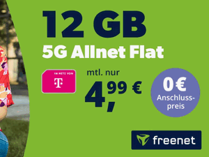 Zum Beitrag: Freenet Telekom Allnet-Flat 12 GB für 4,99 € im Monat dank Sonderaktion bis 30.6.2025, 14 Uhr