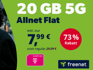 Zum Beitrag: Freenet Telekom Allnet Flat 20 GB [5G] für 7,99 € im Monat