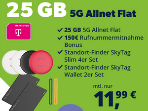 Zum Beitrag: Freenet: Telekom Allnet-Flat 25 GB [5G] bei Rufnummernmitnahme für unter Ø 6 € im Monat möglich