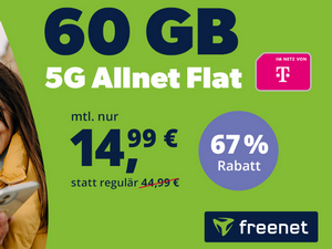 Zum Beitrag: Telekom Allnet-Flat 60 GB [5G] von freenet für 14,99 € im Monat als D1-Aktionstarif