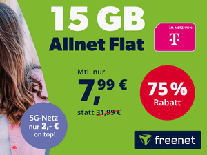 freenet Telekom green LTE 15 GB für 7,99 € im Monat