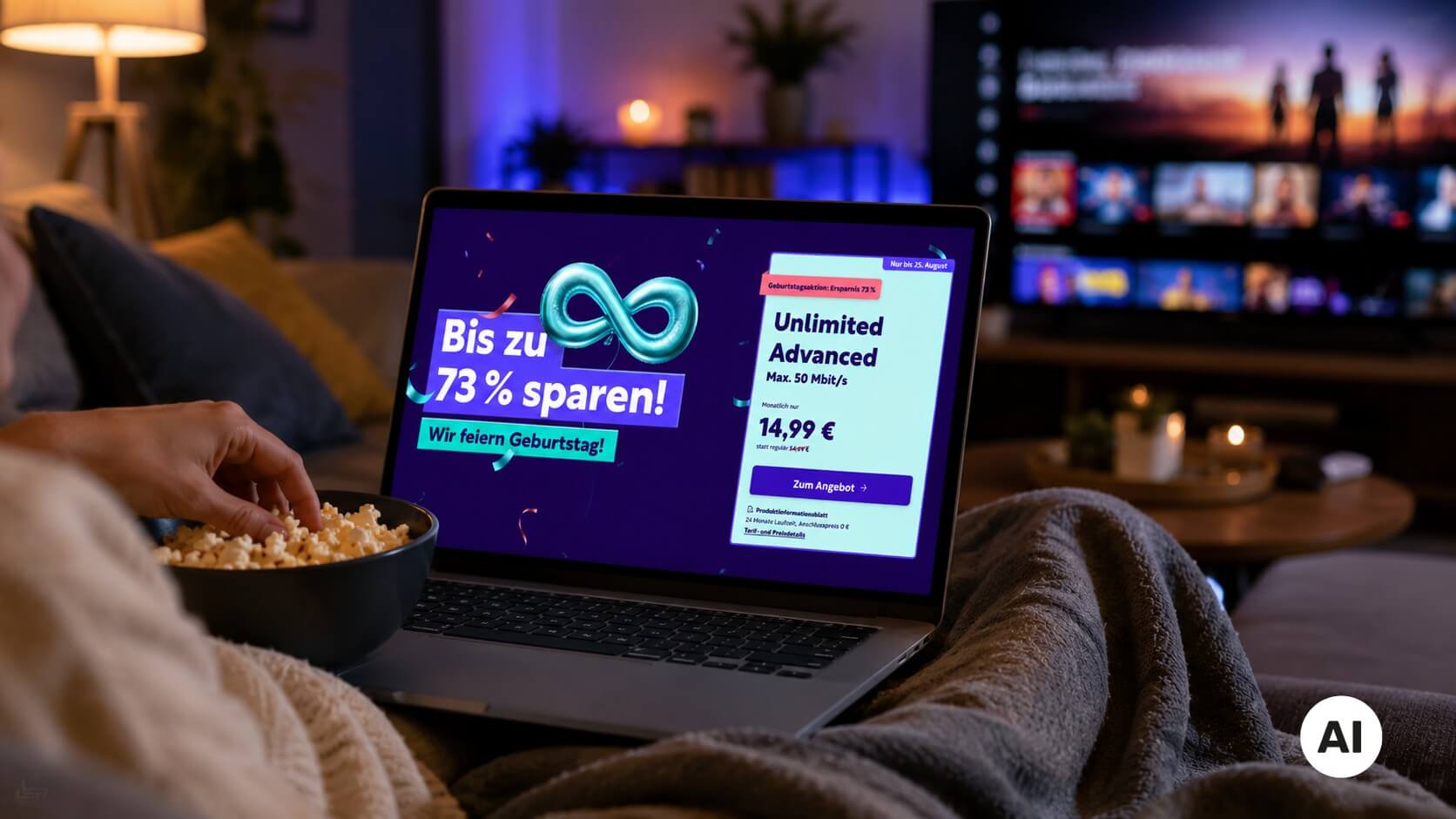 Die Allnet-Flat Unlimited Advanced kostet über Unlimited Mobile zum Geburtstag nur 14,99 € Grundgebühr (KI-generiertes Symbolbild)