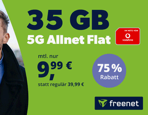 Zum Beitrag: Freenet: Vodafone Allnet-Flat 35 GB [5G] für 9,99 € im Monat − ohne Anschlusspreis