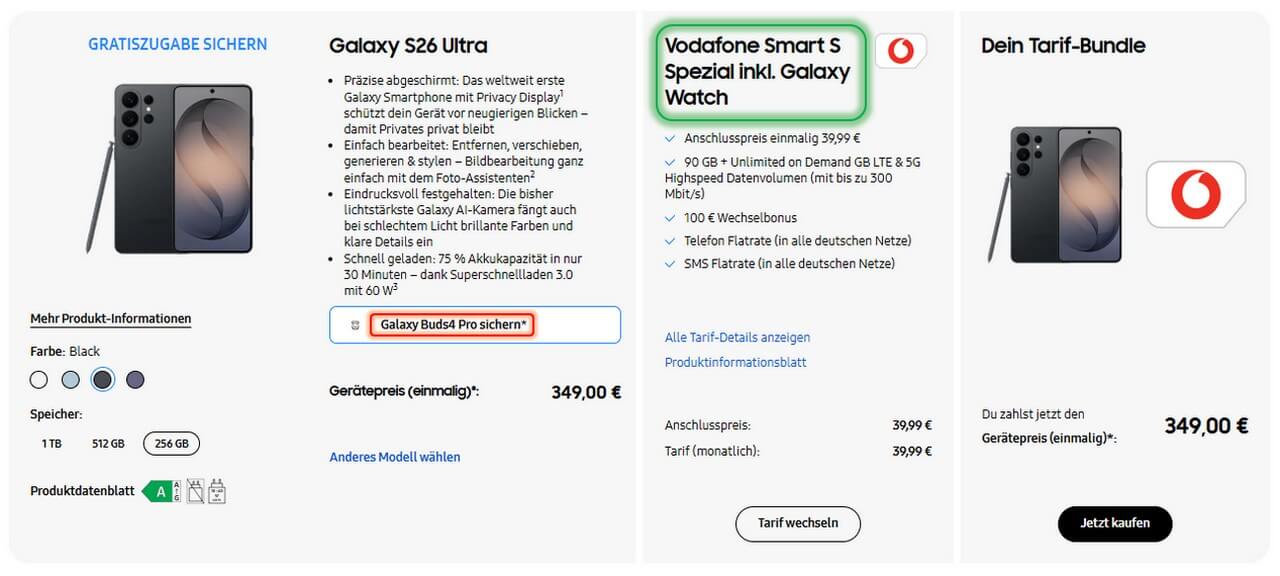 Galaxy S26 Ultra + Galaxy Watch8 als Gratis-Zugabe