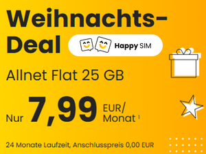 Happy SIM 25 GB Allnet-Flat für rechnerisch 6,99 € im Monat