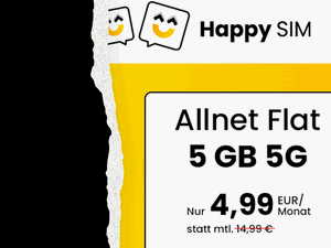 Zum Beitrag: Happy SIM 5 GB Allnet-Flat für 4,99 € im Monat