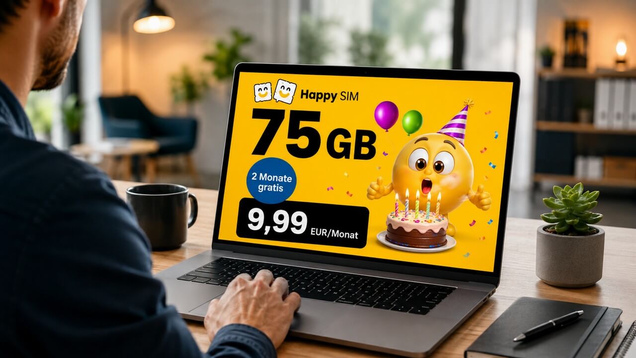 Happy SIM Geburtstagsaktion: 75 GB für 9,99 Euro + 2 Freimonate