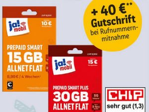 Zum Beitrag: ja! mobil: Wechselbonus Aktion mit 40 Euro Portierungsgutschrift vom 27.1.2025 bis 23.2.2025 für Smart-Tarife