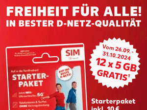 Zum Beitrag: Kaufland mobil: 12x 5 GB Datenvolumen geschenkt bei Neuaktivierung und Buchung vom 26.9.2024 bis 31.10.2024