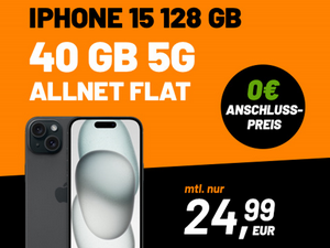 Zum Beitrag: Klarmobil: iPhone 15 Deal für 99,99 € mit 40 GB Allnet-Flat mit 5G (!) im Vodafone-Netz für 24,99 € im Monat