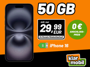 Klarmobil Allnet-Flat mit dem iPhone 16 zum Black Friday Klarmobil Allnet-Flat mit dem iPhone 16 zum Black Friday