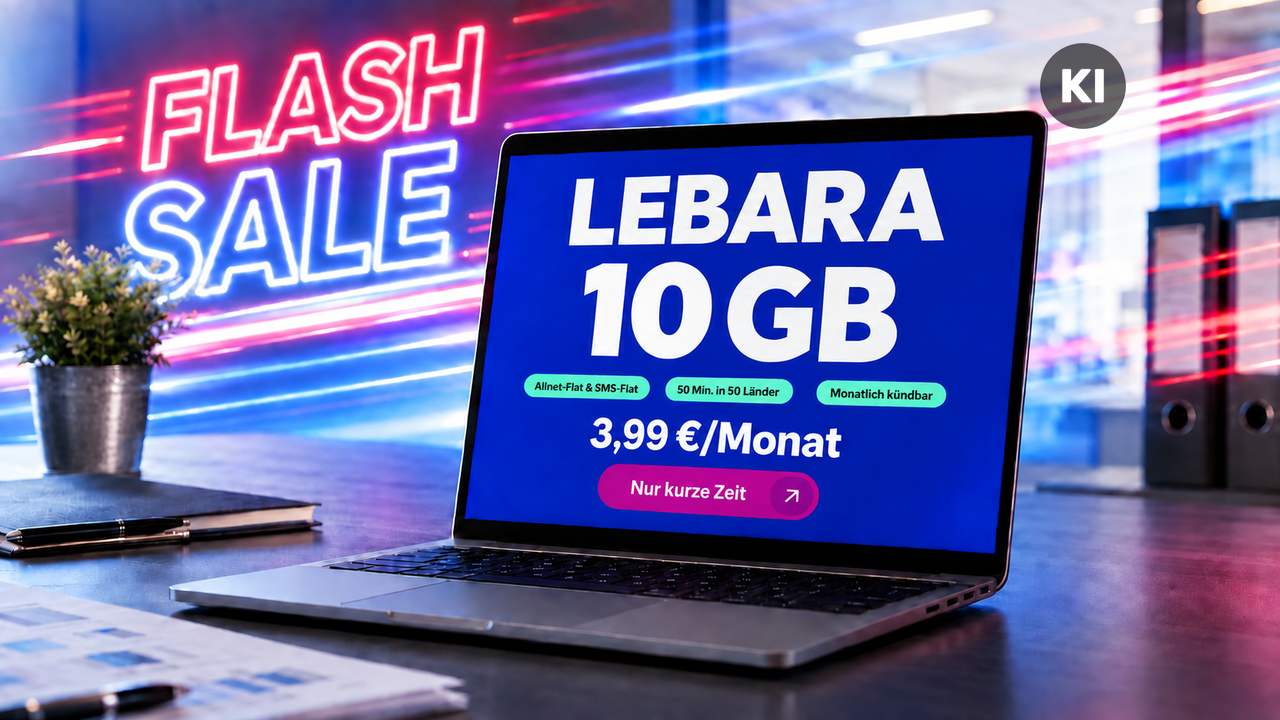 LEBARA 10 GB für 3,99 Euro im Monat, monatlich kündbarer Flex-Tarif (KI-generiertes Symbolbild) LEBARA 10 GB für 3,99 Euro im Monat, monatlich kündbarer Flex-Tarif (KI-generiertes Symbolbild)