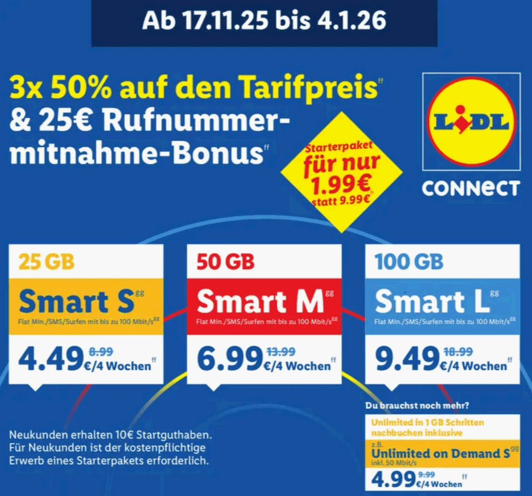 LIDL Connect Black Week Aktion 2025 im Prospekt (gültig ab 17.11.2025, Vorschau)