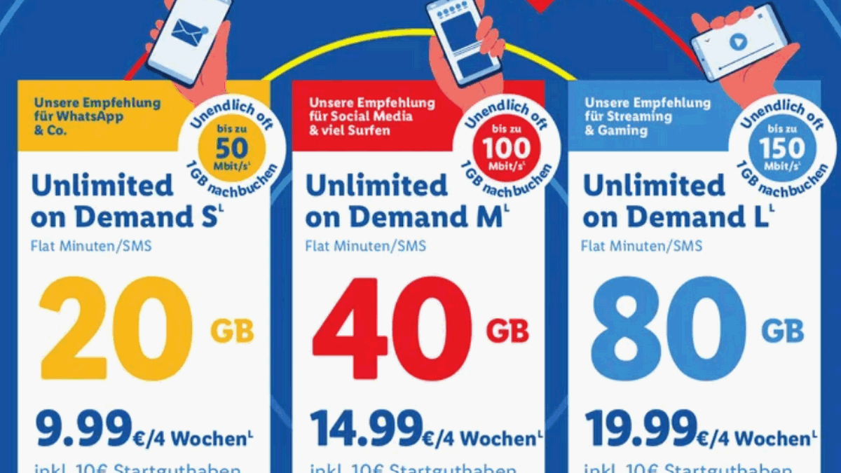 Zum Beitrag: LIDL startet 3 Unlimited Flat Tarife on Demand aktionsweise ab dem 11.8.2025