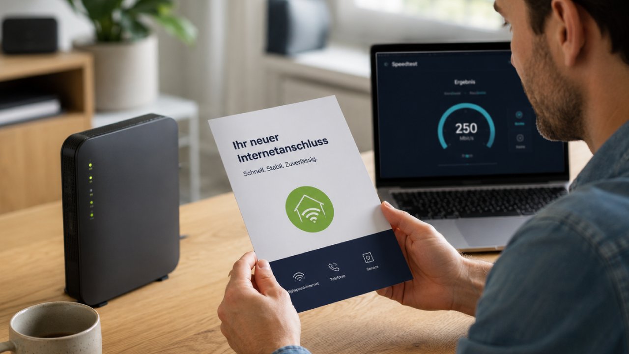Mann mit neuem Router Festnetz