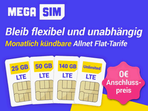 Mega SIM: Anschlussprei frei (Aktion)