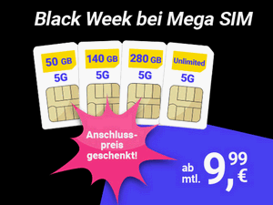 Zum Beitrag: Mega SIM Black Friday Aktion 2024: 50 GB Allnet-Flat für 9,99 € im Monat