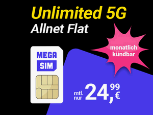 Zum Beitrag: Mega SIM Unlimited Flat im o2-Netz: Der günstige Dauerbrenner jetzt für 24,99 € im Monat