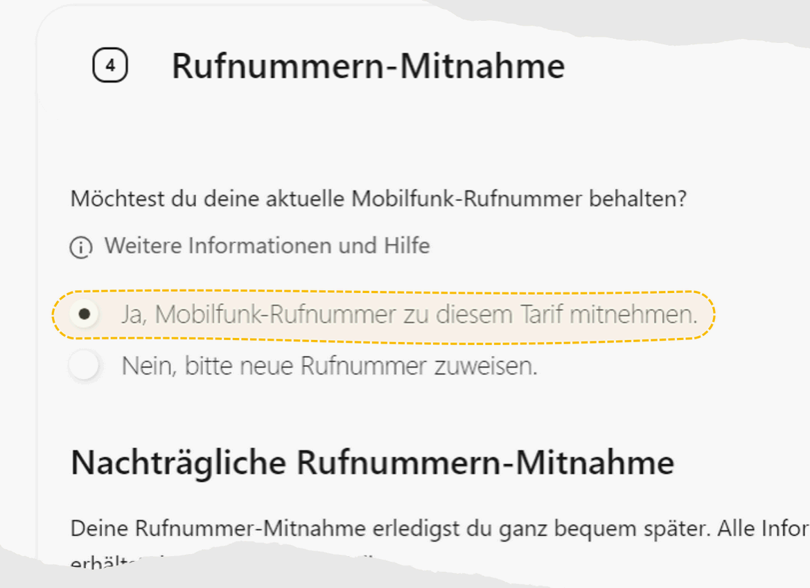 Nachträgliche Rufnummernmitnahme über TARIFFUXX