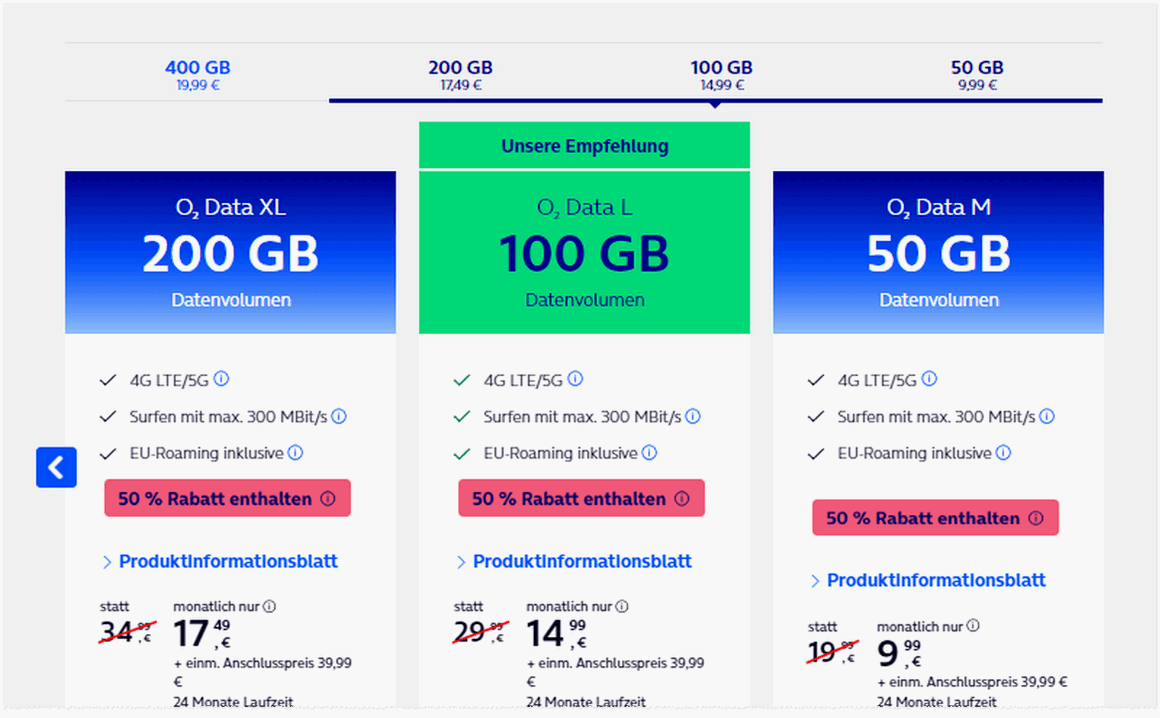 o2 Data L Angebot für 14,99 € im Monat