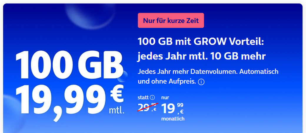 o2 Mobile L mit 100 GB Angebot unter 20 € Grundgebühr