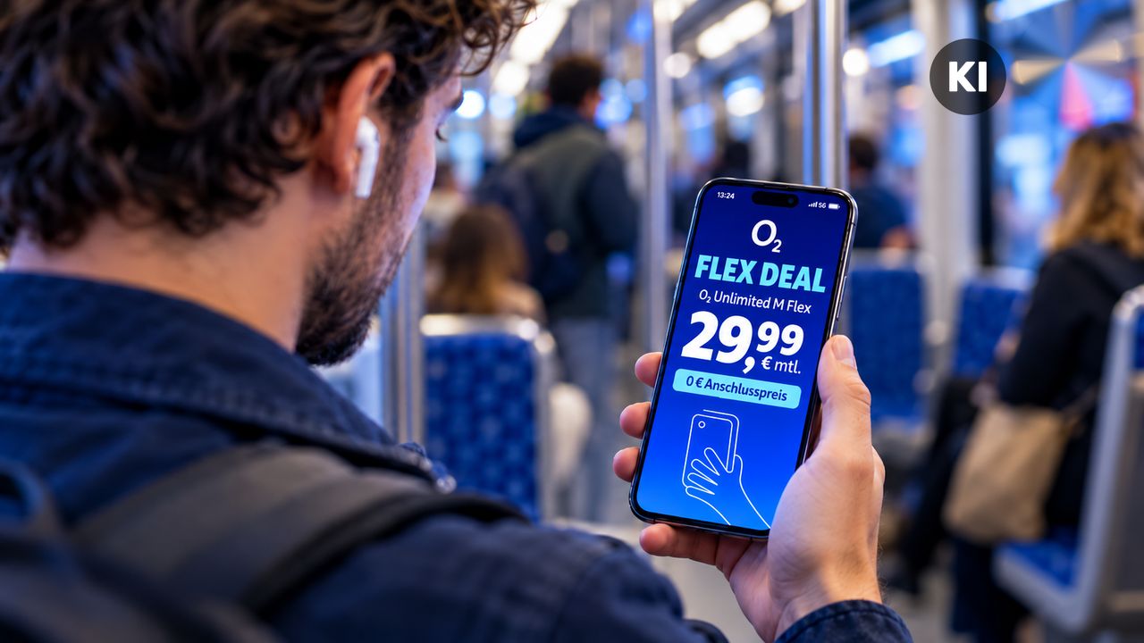 O2 Unlimited M im Flex-Deal für 29,99 Euro ohne Anschlusspreis (KI-generiertes Symbolbild)