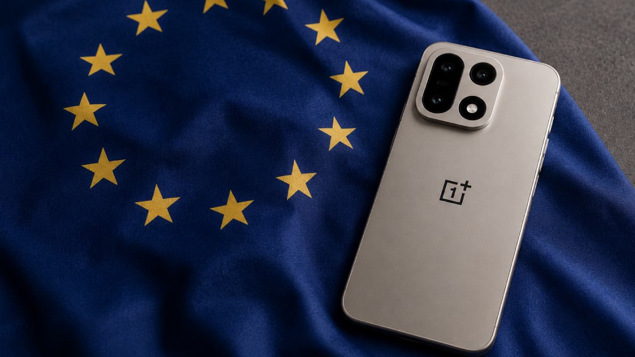 OnePlus-Smartphone auf Europa-Flagge